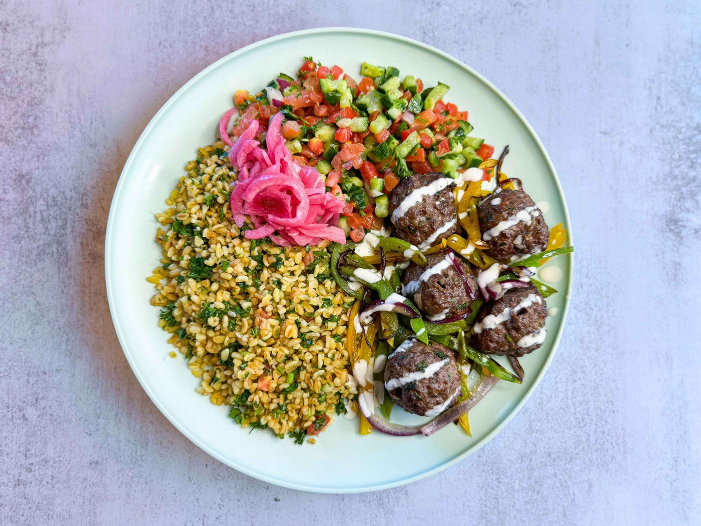 Mediterranean Meatballs • Bulgur • Persian Salad